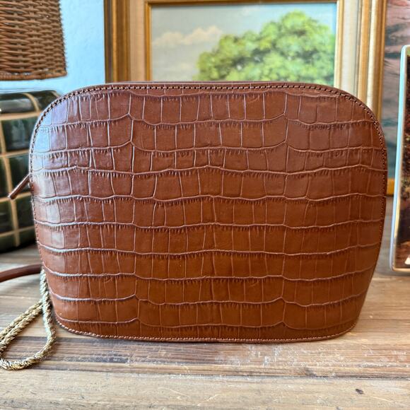 Women's Sezane Victor Brown Croc Print Leather Bag with Brass Leather Strap NEW - Picture 6 of 12